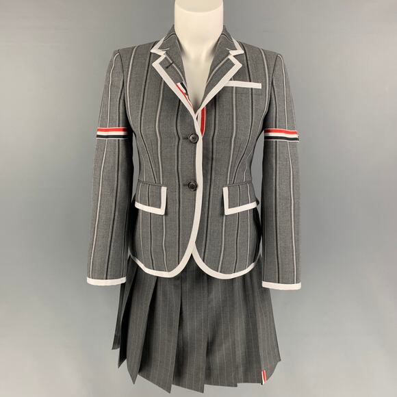 THOM BROWNE Size 2 Gray Charcoal Wool Pleated Flannel Mini Skirt - Picture 7 of 7